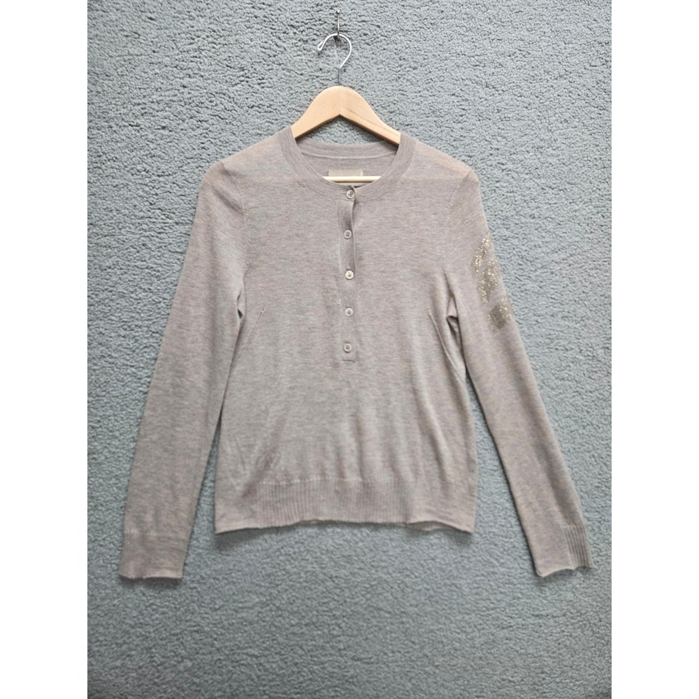 Zadig & Voltaire Henley Sweater S Beige Rhinestone Quiet Luxury Parisian Chic